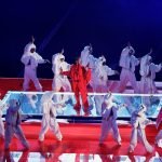Rihanna performing at halftime show